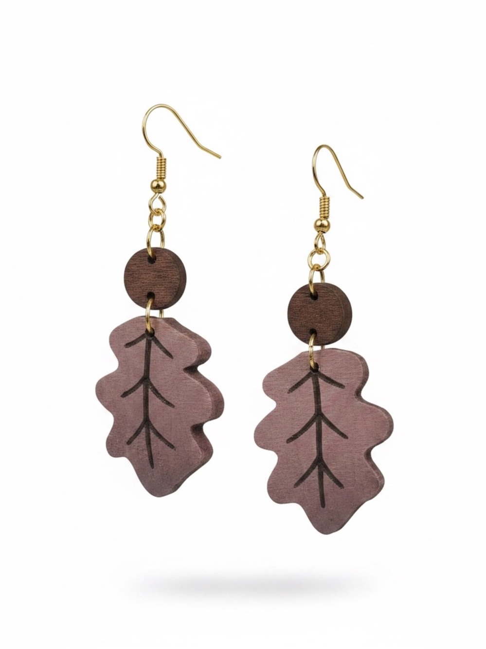 Women's Gold Hook Mauve Leaf Dangle Earrings - Brand
